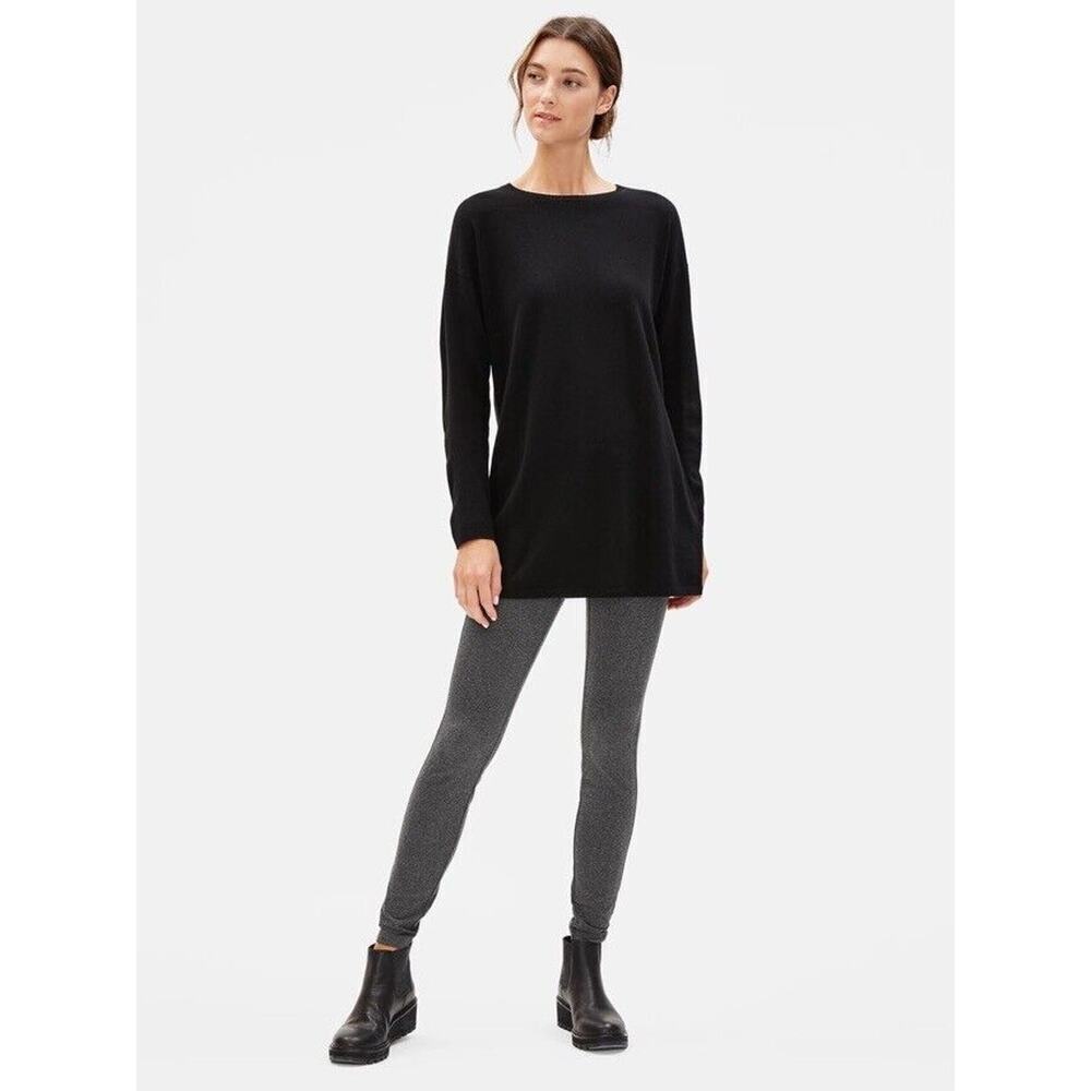 Eileen Fisher Women's Size Medium Herringbone Pull On Legging Pants Gray